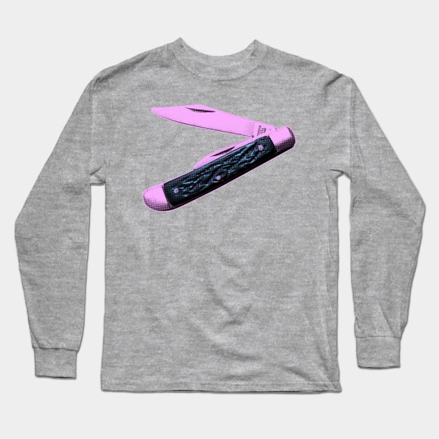 Pocket Knife in Retro Pink and Blue Long Sleeve T-Shirt by callingtomorrow